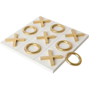NIKKY HOME 12x12 Inch Tic Tac Toe Wood Game Board Classic Coffee Table Decor Modern Wooden Travel Game for Family, White & Gold