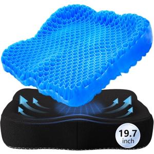 Thicken 19.7in Seat Cushion Gel, Large Cooling Seat Cushion for Long Sitting, Cushion for Wheelchair, Pressure Relief Cushion Seat for Office Chair, Chair Seat Pads for Car Desk Chair Kayak Stadium (Blue)