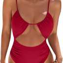 Blooming Jelly Womens One Piece Swimsuit Tummy Control Bathing Suit Sexy Slimming Flattering Cute Cheeky High Cut Swimwear (Red, L)
