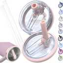 Leak Proof Flip Straw Lid Replacement for 40oz Stanley Quencher H2.0, No Spill Accessories with Extended Straw &Enhanced Sealed Lid (Pink)