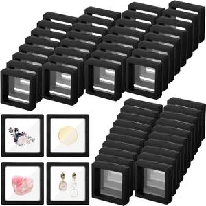 60 Pcs 3D Floating Display Case, 2.8 x 2.8 x 0.8 Inch Transparent Film 3D Floating Coin Display Frame Holder Stands for Challenge Coins, Jewelry, Shells, Gems, Rocks, Fossils, Specimen, Black
