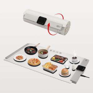 Electric Warming Tray,Food Warming Mat with 5 Temperature Settings, Rollable & Portable Silicone Fast Heating Tray Food Warmer For Parties, Restaurants, Buffet, Sabbat, Home Everyday Use (Cream)