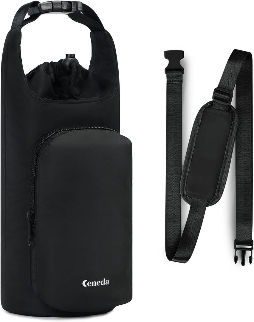 Ceneda Water Bottle Carrier Bag with Phone Pocket 32oz 40oz Tumbler Insulated Water Bottle Holder with Adjustable Shoulder Strap Carrier Sling Bag (Black)