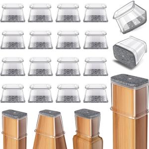 24 Pcs Chair Leg Floor Protectors Rectangle, Silicone Felt Furniture Leg Pads Caps Covers for Hardwood Floors (Fit Perimeter 5" to 5-7/8") (Clear)