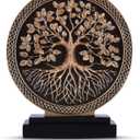 LCCCK Tree of Life Statue, Resin Round Tree Sculpture for Cabinet Decor, Shabby Chic Knick Knacks, Living Room Mantle Entryway Table Top Accent, Symbolic Family Roots Home Decor, 9.45 x 8.1 x 2.1 inches
