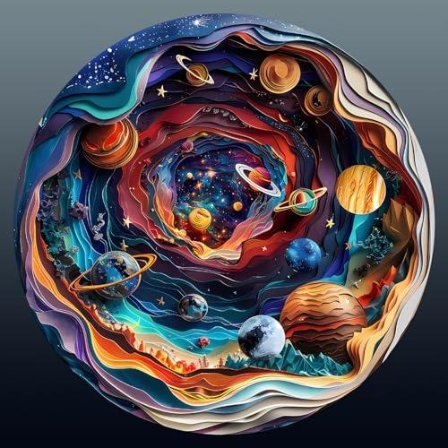 Wooden Puzzle for Adults-3D Visual Effect Universe Unique Shape Advanced Wooden Jigsaw Puzzle for Adults and Kids,Best Gift,Wood Puzzles,Challenge Wooden Jigsaw Puzzle (Universe, Small)