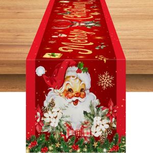 Merry Christmas Decorations Christmas Table Runner Red Snowman Reindeer Santa Vintage Winter Snowflakes Xmas Table Runner Tablecloth for Holiday Party Kitchen Indoor Outdoor Farmhouse Home