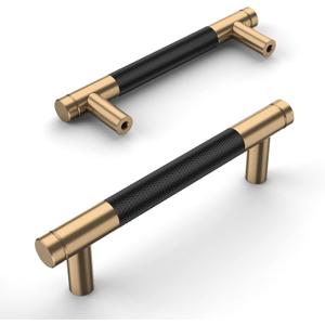 Amerdeco 10 Pack Champagne Bronze and Black Knurled Cabinet Pulls 3.75 Inch Hole Centre to Hole Centre Kitchen Cabinet Handles for Drawer Dresser, Cupboard and Wardrobe ZH0040