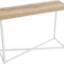 Household Essentials Jamestown Console Sofa Table Coastal Oak Rustic Wood Grain and White Metal