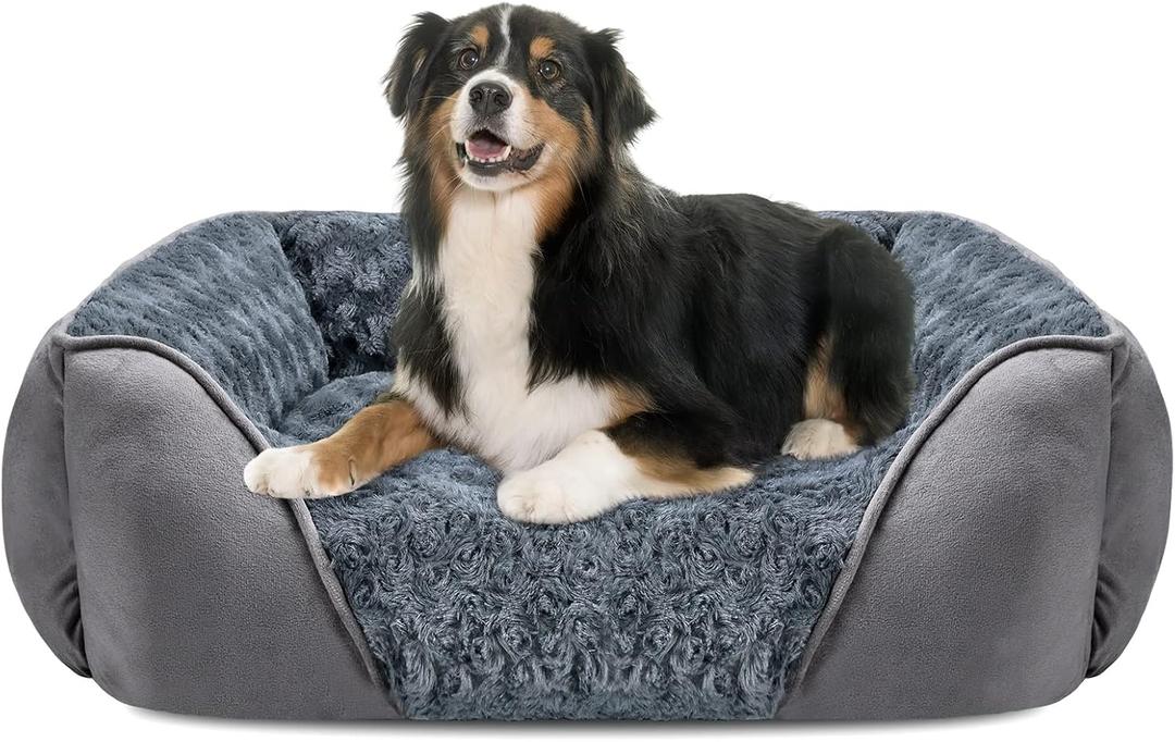 INVENHO X-Large Dog Bed for Large, Medium, Small Dogs - Rectangle, Washable, Orthopedic, Soft Calming Sleeping Puppy Bed - Durable Pet Cuddler with Anti-Slip Bottom - XL (35"x25"x10") (Grey)