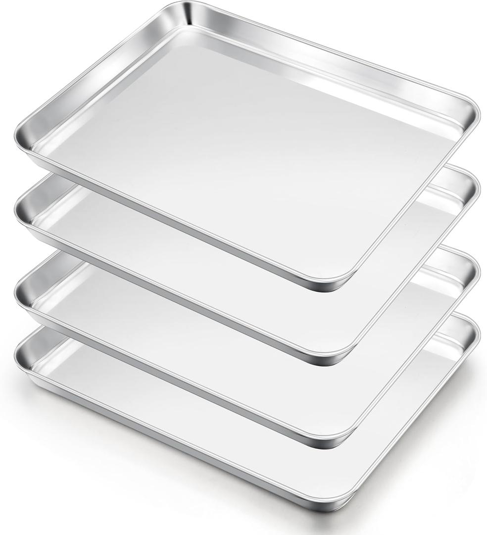E-far Cookie Sheets Set of 4, 18x13 Stainless Steel Baking Sheet Pans for Oven, Large Non Toxic Metal Baking Tray for Baking Roasting, Healthy & Rust Free, Mirror Finish & Dishwasher Safe