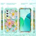 for Galaxy A15 5G Case,3 in 1 Oil Painting Flower Pattern Heavy Duty Shockproof Protection Silicone Rubber Bumper+Hard Plastic Hybrid Protective Cover for Samsung A15 6.5",Green Flower