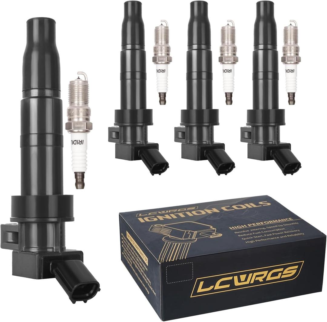 LCWRGS Set of 4 Ignition Coil Pack and Iridium Spark Plugs Fits for 2.4 L4 Hyundai Sonata Santa Fe Sport Tucson Genesis Equus Kia Optima Sorento Sportage 2011 2012 2013 2014 2015 2016 Replaces# UF611