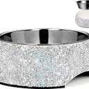 SlowVibes Bling Stainless Steel Dog Bowls,7oz Detachable Rhinestone Metal Food Water Bowl for Feeding Dogs Cats,Rust Resistant Non-Slip Puppy Dish with Gems,Sparkle Essentials for Small Girly Pets
