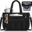 RAINSMORE Tote Bag for Women, 15.6 Inch Lightweight Puffy Tote Bag with Compartments Shoulder Bag Handbag for Travel, Work, Gym (Black)