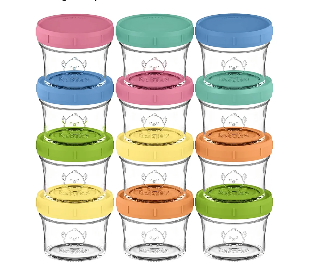 KeaBabies 12pk 4oz Glass Baby Food Containers with Lids - Leak-Proof, Microwavable Small Glass Jars, Baby Purees & Toddler Snack Storage Containers, BPA-Free, Dishwasher & Freezer Safe (Kea)