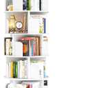 Besiost Rotating Bookshelf Tower, 5 Tier Spinning Bookcase, Revolving 360 Book Shelf Narrow Tall Bookcase, Vertical Turning Round Bookshelf Organizer, Wood Corner Book Shelf for Small Space, White, 5 Tier, 63.6" H
