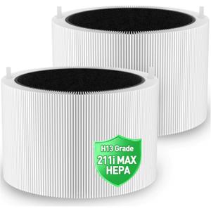 211i Max Filter Compatible with Blueair Blue Pure 211i Max Air Puri-Fier, H13 True HEPA & Activated Carbon Filter Replacement, Compare to Part #F2MAX, 2 Pack