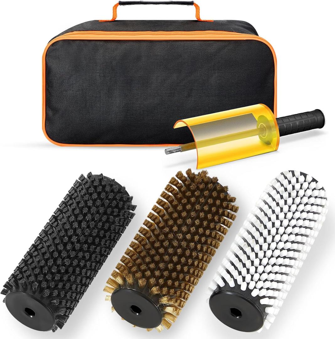 Threlaco 150 mm Ski Wax Kit with 3 Rotor Brushes (Brass, Horse Hair and Nylon) for Waxing with Protector Storage Bag and Handdle Ski Rotation Brush Kit Using on Electric Drill