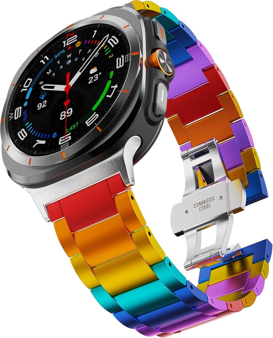 Rainbow Bands Compatible with Galaxy Watch Ultra 2/1 47mm Band for Men Women, Colorful Aluminum Metal Band Replacement Strap for Galaxy Watch 8/7 Ultra 47mm (2025/2024)