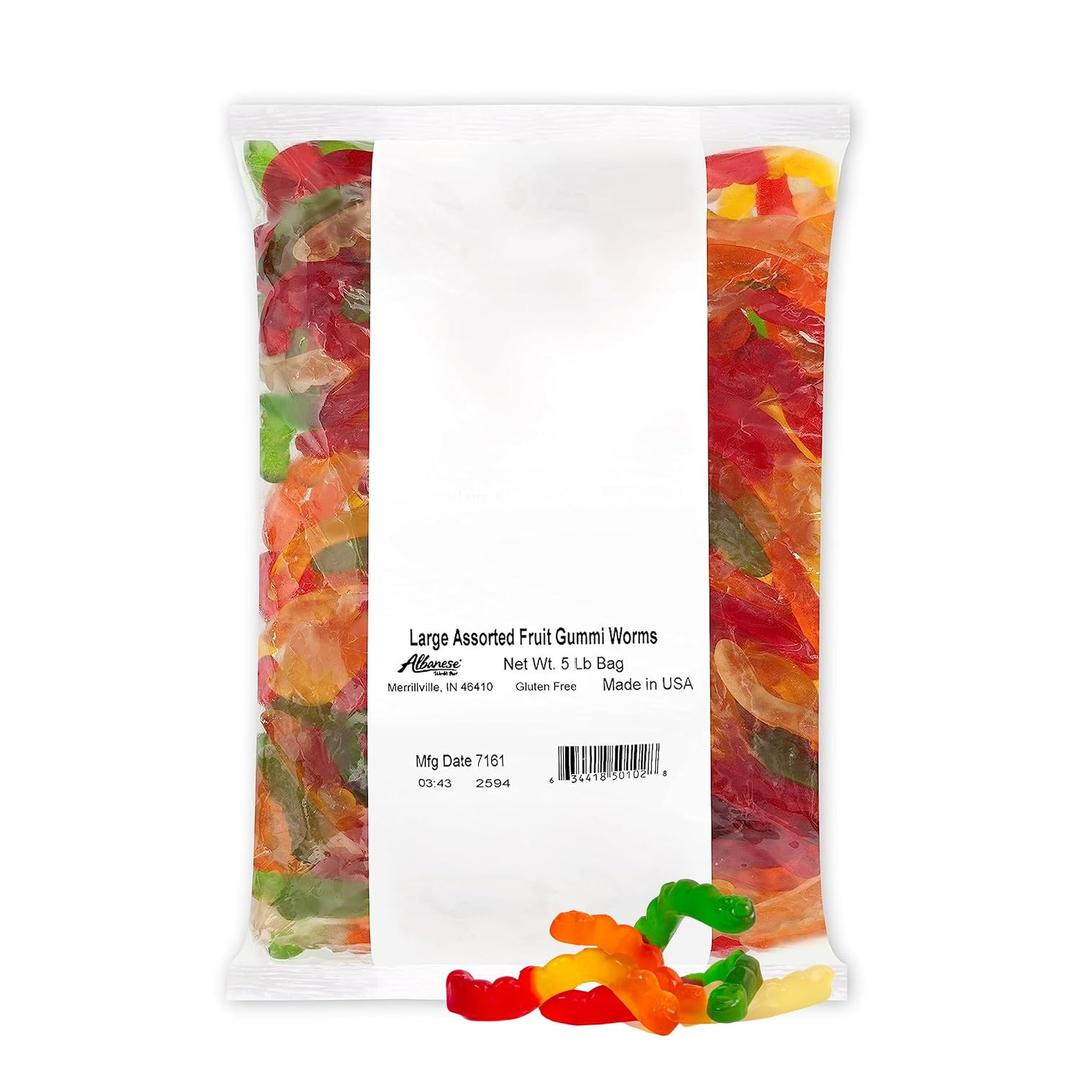Albanese Candy, Large Assorted Fruit Gummi Worms, 5-pound Bag (EXP 03/24/26)