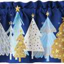 Christmas Window Valance Curtains Multi-Color Christmas Tree and Snowflake Motifs Seasonal Holiday Kitchen Home Decor 51x18 Inches(Blue)
