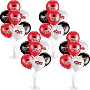 Relaxgiant 4 Graduation Set Balloon Stand Kits for Table Centerpieces Latex Table Balloon Holder with Congrats for 2025 Holiday Party Supplies Decoration Celebration(Red, 10 Inches)