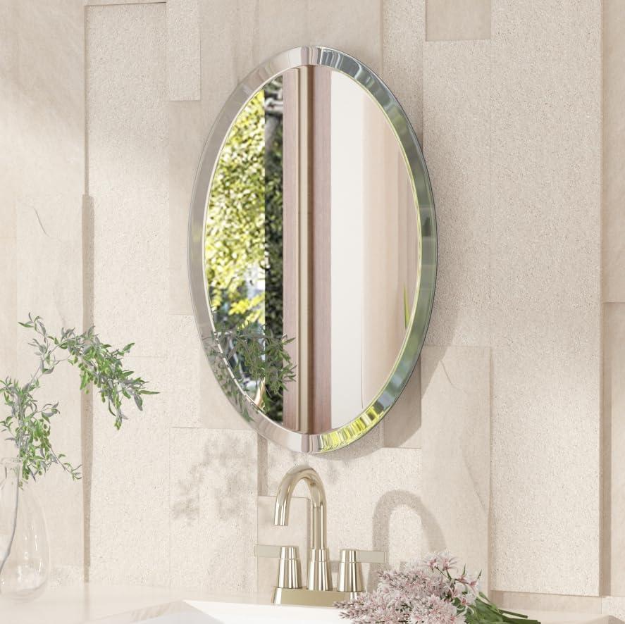 VocalStar Frameless Oval Mirror, 16" x 24" Bathroom Wall Mirror with Beveled Edge, Modern Decorative Vanity Mirrored for Living Room, Entryway, Bedroom | 1/4-Inch Shatterproof Glass