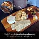 Acacia Charcuterie Board with Natural Live Edge & Round Handle - Wood Cheese Board - Decorative Wooden Serving & Cutting Board - Housewarming, Mothers Day, New Home & Wedding Gifts (18” x 8”), 17.9"L x 8.3"W