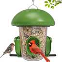 LONA Bird Feeders for Outdoors Hanging  3 Separate Compartments, 3 Feeding Ports, Weatherproof Dome & 3 Ways to Hang, Large Capacity for Cardinals/Finches (Green (Normal)