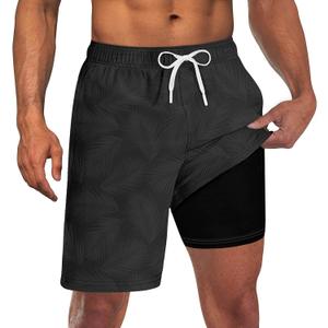 Goodstoworld Men's Funny Swim Trunks with Compression Liner 2 in 1 Quick-Dry 9" Stretch Shorts with Three Pockets (XL)
