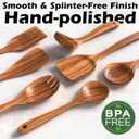 Natural Teak Kitchen Cooking Utensil Set with Holder, Wooden Spoons for Cooking, 10PCS Cooking Spatulas Set with Spoon Rest, Wooden Utensil Set for Nonstick Cookware Sturdy & Lightweight