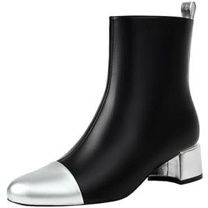 Mofirdast Womens Ankle Chunky Low Heels Boots Round Cap Toe Two-tone Color Blocking Booties Side Zipper Mid calf Boots, Size 6 Mofirdast Womens Ankle Chunky Low Heels Boots Round Cap Toe Two-tone Color Blocking Booties Side Zipper Mid calf Boots, Size 6
