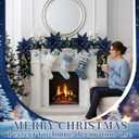 8 Pcs Velvet Christmas Glitter Poinsettia Flowers 12'' Large Heads Artificial Poinsettia Flower Ornaments Picks Christmas Tree Decoration Fake for Xmas Ornament Wedding Holiday(Dark Blue)