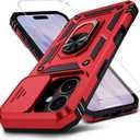for iPhone 17 Case with HD Screen Protector & Slide Camera Cover & Rotated Ring Kickstand, [Military-Grade] Rugged Heavy Duty Protective Phone Case for iPhone 17 6.3 inch, Red