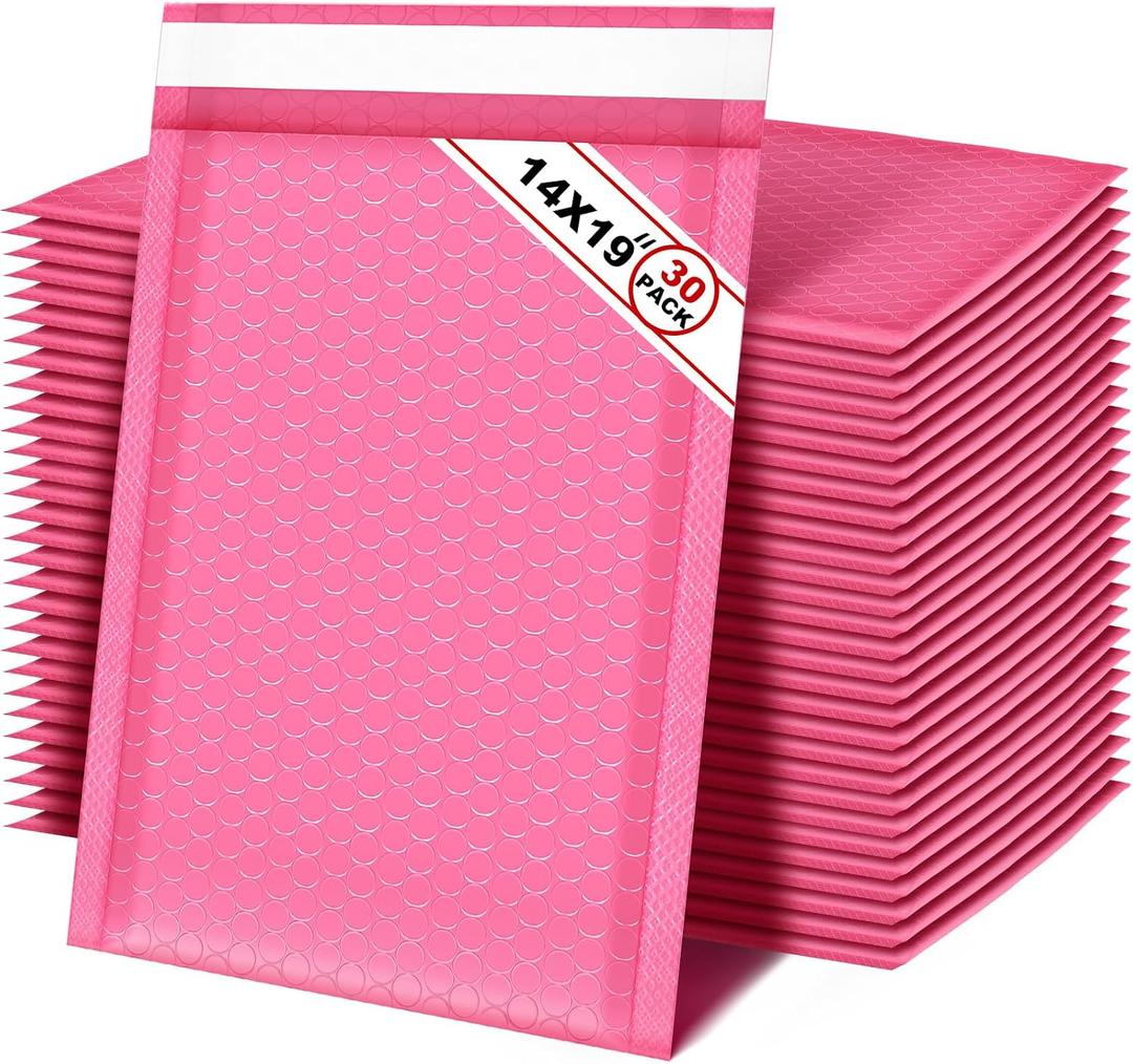 Henoyso 30 Pcs Extra Large Bubble Mailers 14 x 19 Inches Resealable Padded Envelopes Waterproof Shipping Bags Poly Padded Mailers Bulk for Mailing Packaging Small Business(Pink)