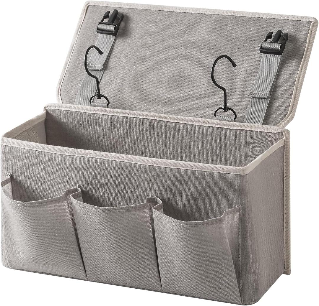 Bedside Caddy/Bedside Storage Organizer Hanging Bag with Three Options,Suitable for home beds, sofas, and dormitory beds can hold magazines, books, phones, iPads, remote controls. (Gray)