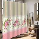 Rose Shower Curtain Spring Floral Pink Girl Bathroom Decor, Waterproof Cloth Fabric with Hooks, 60" W x 72" L