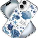 for iPhone 13/iPhone 14 Case, Clear with Ocean Turtle Shell Collage Pattern Campatible with Magsafe Soft Protective Case for Women Girl (White)