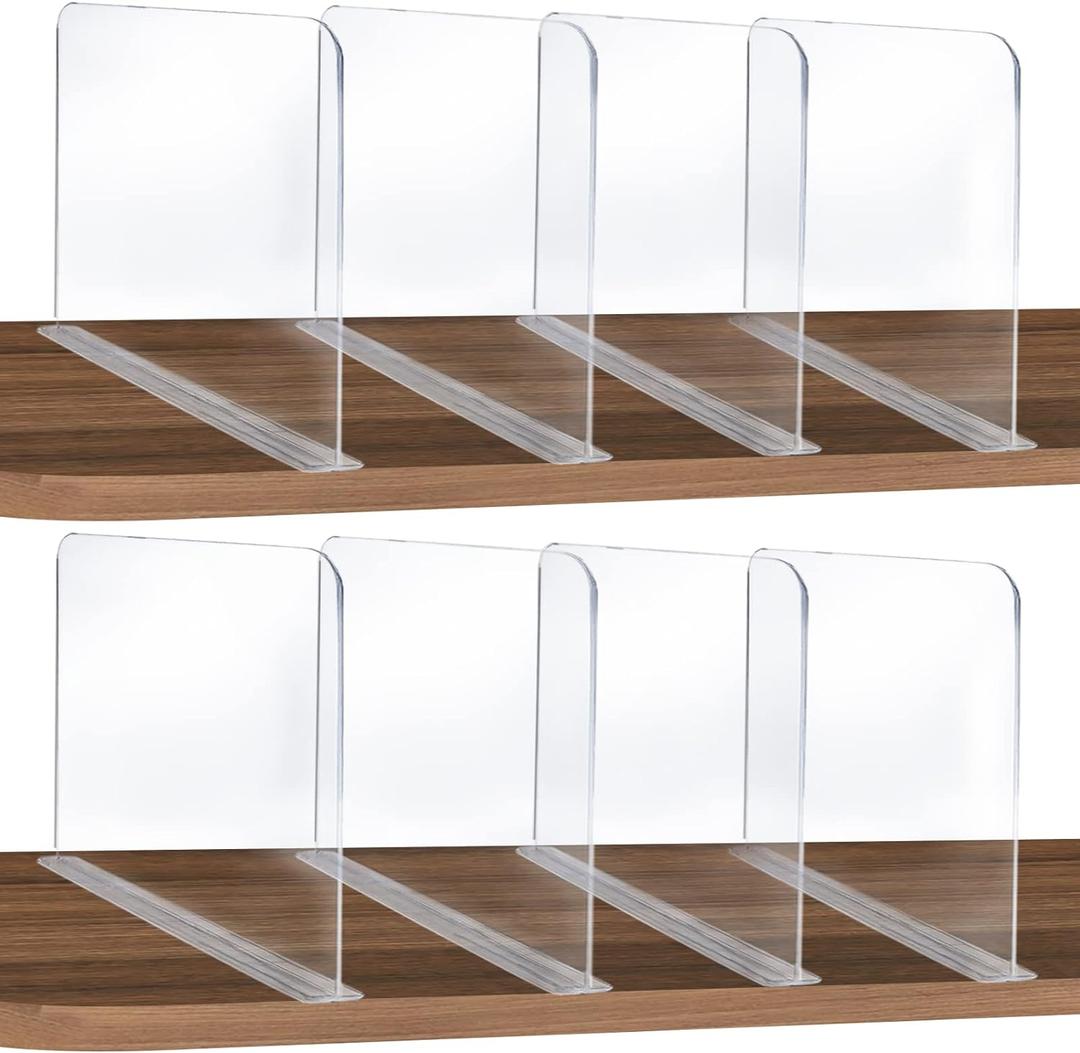 ROUFA Clear Acrylic Shelf Dividers, 8Pcs Closet Dividers Fit for Any Thickness of Shelves, Multi-Purpose Wood Shelf Separators for Bedroom, Kitchen, Office, Bathroom, 11.8''x11''