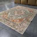 RELEANY Area Rugs 10'x14' Washable Non-Slip, Floral Vintage Distress Print Pattern Medallion Carpet for Living Room Bedroom Dining Room, Brick Red Rust Neutral Brown Burnt Orange Green