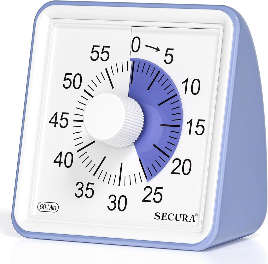Secura 60-Minute Visual Timer, Classroom Timer, Countdown Timer for Kids and Adults, Time Management Tool for Teaching (Purple & Purple)