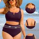 Yonique Women Plus Size High Waisted Bikini - Ribbed Two Piece Swimsuit Tummy Control Bathing Suit V-Wired 2026 Swimwear (Purple, L)
