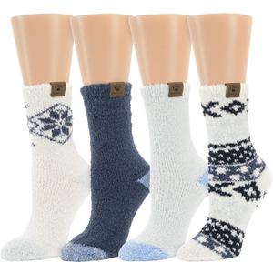 BEARPAW 4 Pair Pack Cozy Super Soft Lounge Socks Multi Pattern Crew Socks (One Size, Blue Nights)