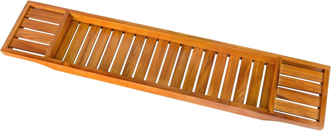 VaeFae Teak Bathtub Tray, Wooden Bath Caddy Tray for Bathtub, Bath Tub Wood Tray Table for Tub (Small Bath Tray)