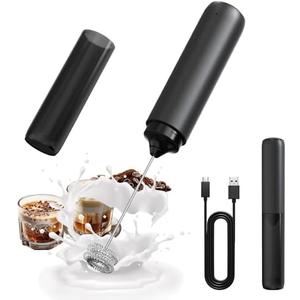 CIRCLE JOY Rechargeable Milk Frother Hanheld, Dual Spring Whisk Electric Coffee Frother, Portable Hand Frother Wand Drink Mixer for Matcha Lattes Cappuccino, Kitchen Gifts, Black