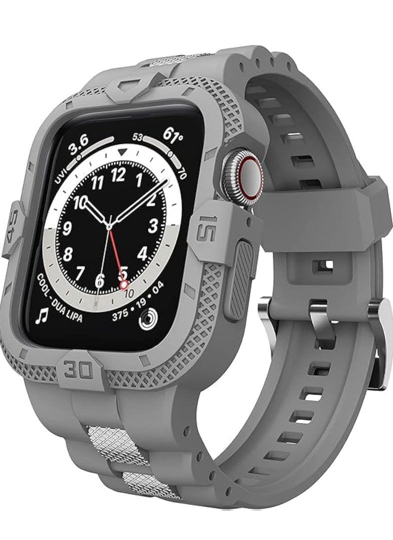 GELISHI Bands Compatible for Apple Watch Band 46mm 45mm 44mm 42mm, Men Sport Rugged Band with Protective Case for Watch Series 10 9 8 7/Series 6 SE 5 4 3, Grey