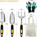 Professional 5-Piece Gardening Tool Set - Heavy Duty Aluminum Rust-Resistant Kit with Ergonomic Hand Trowel, Transplanter, Rake, Claw Gloves & Canvas Tote Bag - Perfect Gardening Gifts for Women & Men