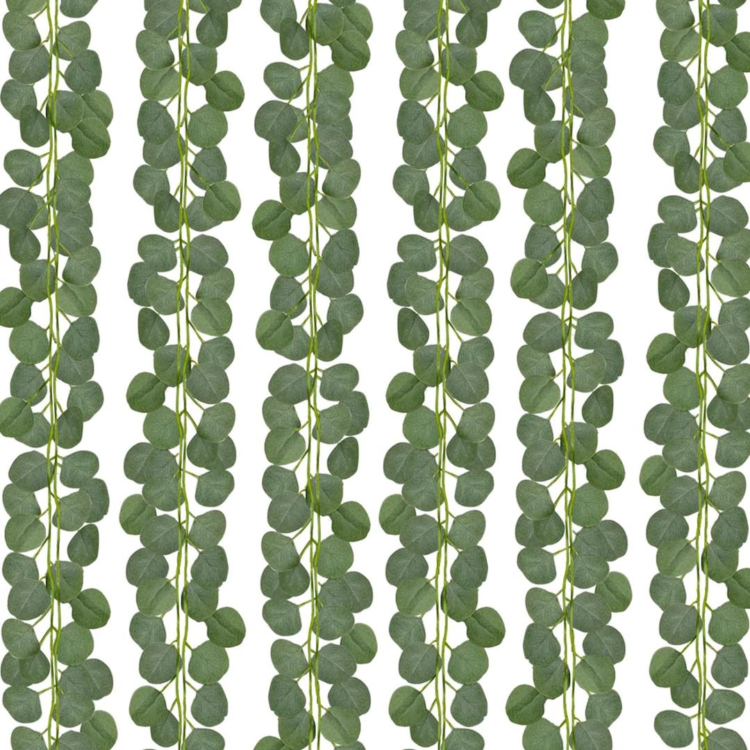 CQURE 18Pack 126Ft Eucalyptus Garland,Artificial Eucalyptus Leaves Table Greenery Garland Wreath Vines for Wedding Party Table Fireplace Bedroom Wall Room Decor