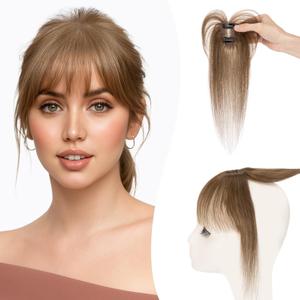 Bangs Hair Clip Human Hair, 100% Remy Human Hair, No Tangle & Smooth, 4x6 3D Wispy Bangs, 10g #04 Medium Brown